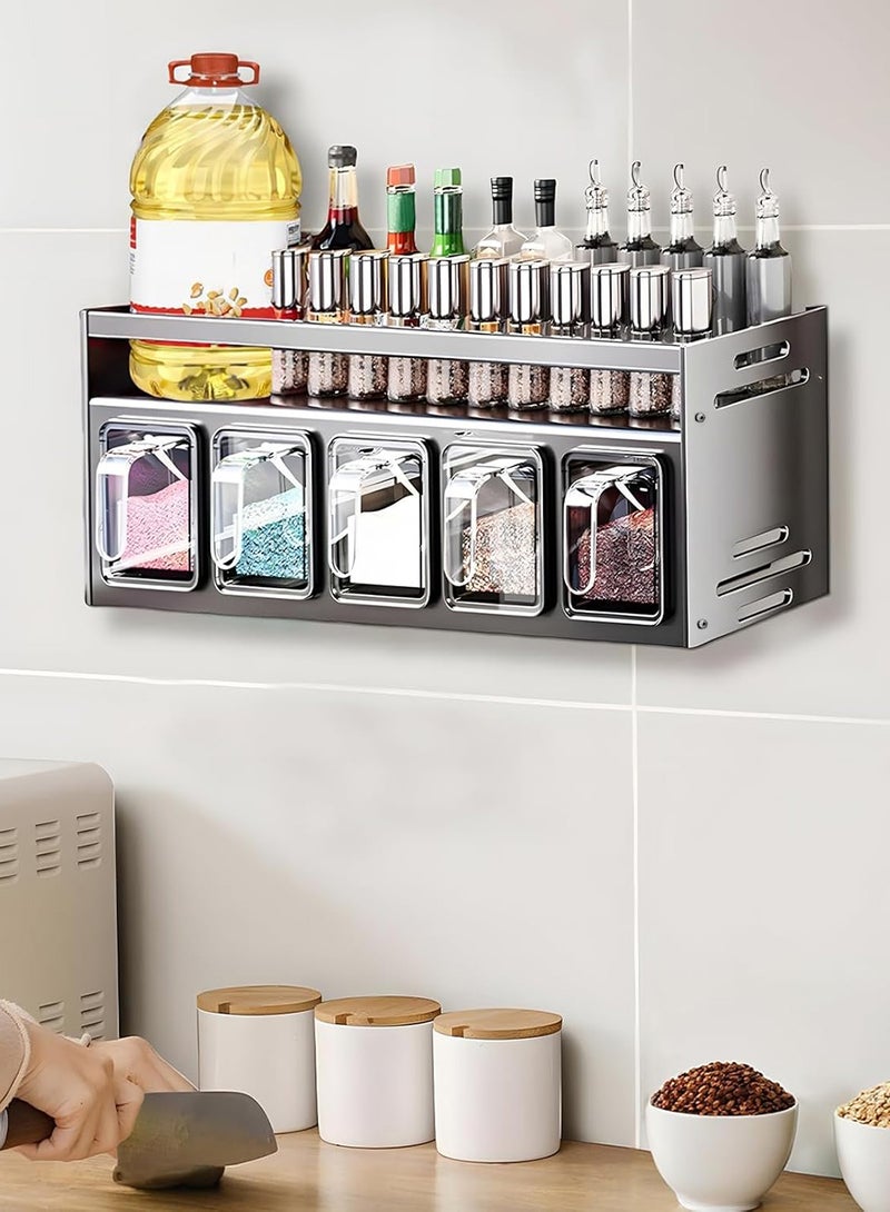 EzzySo منظم توابل 5 طبقات للتعليق على الحائط - صندوق تخزين كبير لتوابل المطبخ مع غطاء ودرج سحب لتخزين التوابل - Image 1