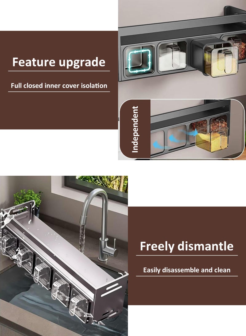 EzzySo منظم توابل 5 طبقات للتعليق على الحائط - صندوق تخزين كبير لتوابل المطبخ مع غطاء ودرج سحب لتخزين التوابل - Image 4