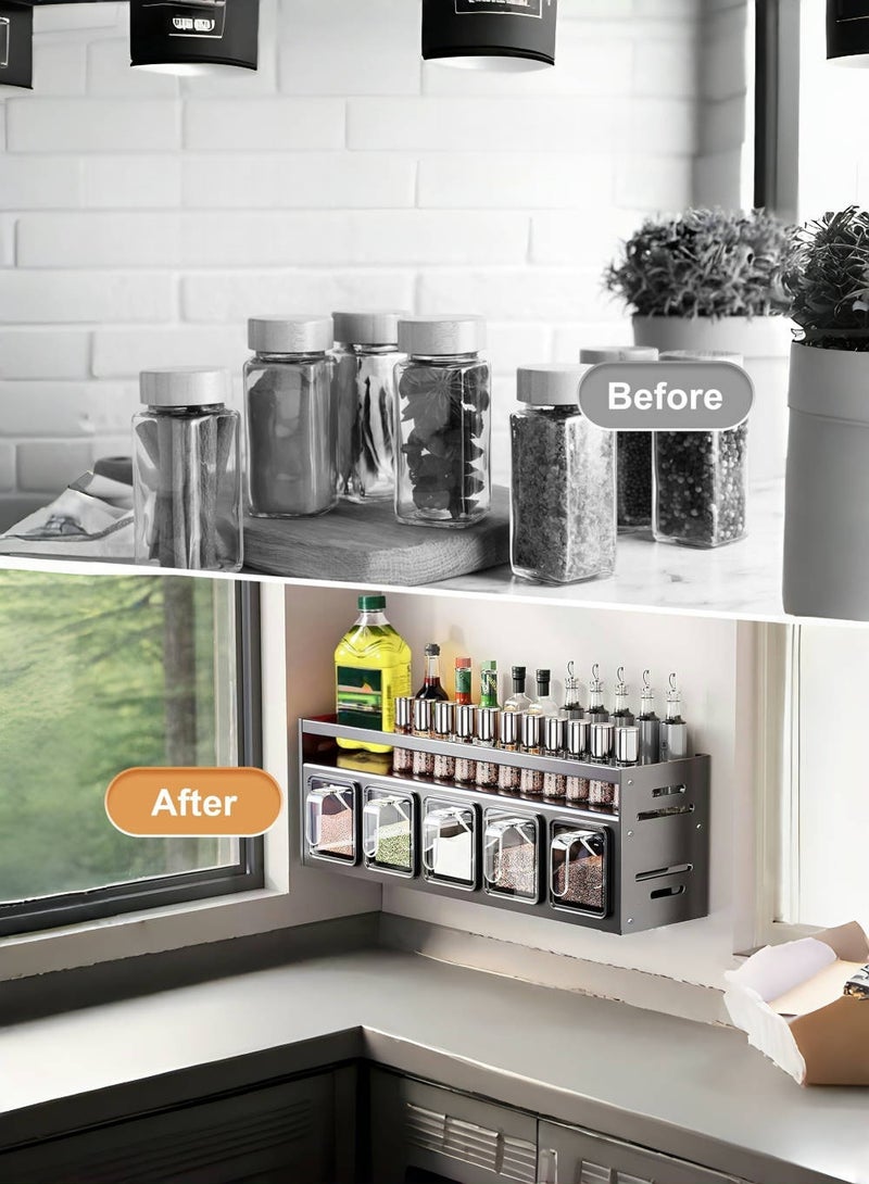 EzzySo منظم توابل 5 طبقات للتعليق على الحائط - صندوق تخزين كبير لتوابل المطبخ مع غطاء ودرج سحب لتخزين التوابل - Image 5