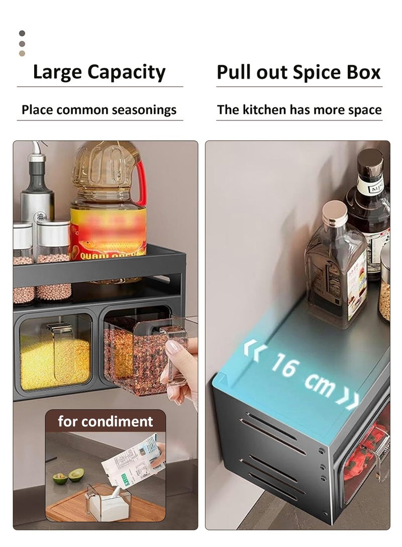 EzzySo منظم توابل 5 طبقات للتعليق على الحائط - صندوق تخزين كبير لتوابل المطبخ مع غطاء ودرج سحب لتخزين التوابل - Image 3