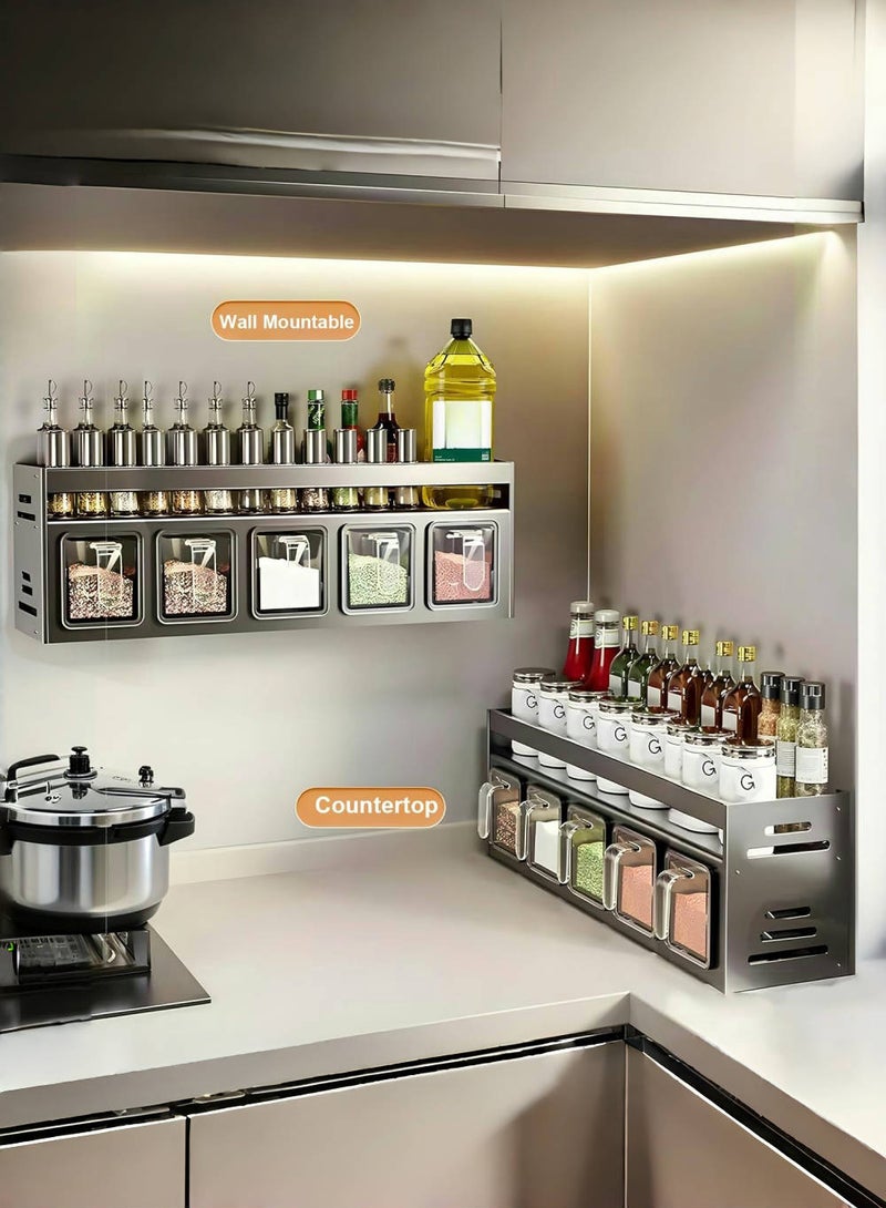 EzzySo منظم توابل 5 طبقات للتعليق على الحائط - صندوق تخزين كبير لتوابل المطبخ مع غطاء ودرج سحب لتخزين التوابل - Image 2