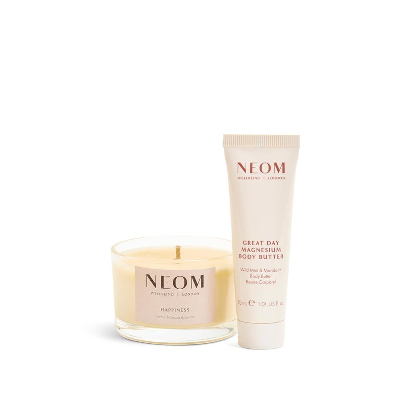 NEOM Feel Good Mood Boost Duo Gift Set Happiness Scented Candle Great Day Magnesium Body Butter - Image 4