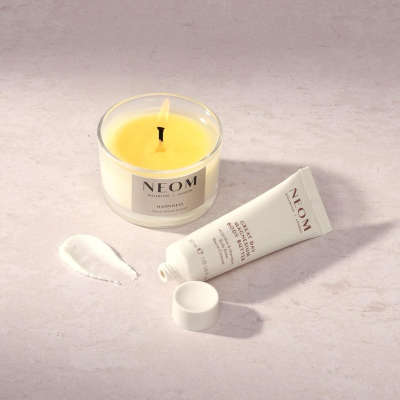 NEOM Feel Good Mood Boost Duo Gift Set Happiness Scented Candle Great Day Magnesium Body Butter - Image 3