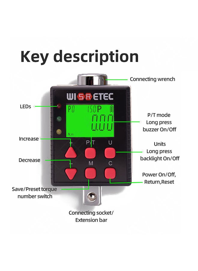 Generic Digital Torque Meter Digital Backlight Display Wrench Torque Tester Two Working Modes Adjustable Five Units Switchable with Buzzer and LED Indicator Light Function  - Image 4