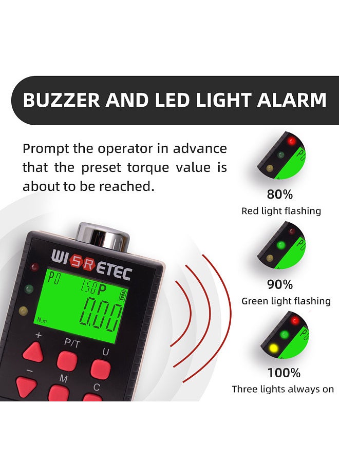 Generic Digital Torque Meter Digital Backlight Display Wrench Torque Tester Two Working Modes Adjustable Five Units Switchable with Buzzer and LED Indicator Light Function  - Image 5