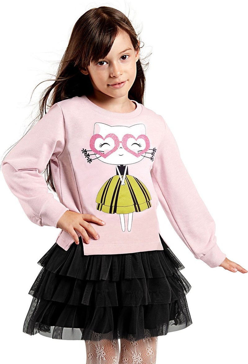 Denokids Heart Glasses Girl Tulle Sweatshirt Skirt Set  - Image 1