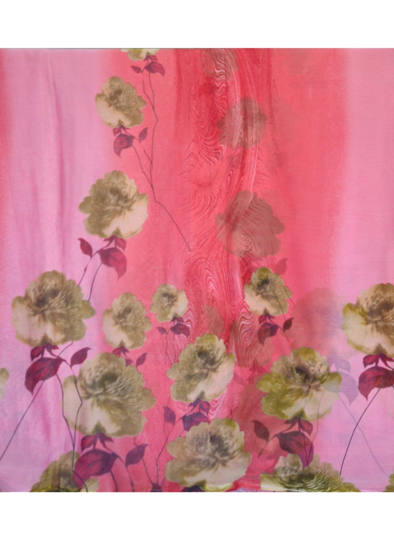 Generic 5.25 Yards 58" Wide Chiffon Fabric, Floral Print, Soft Sheer Fabric for Dresses, Scarves, Tablecloths, Curtain Panels, DIY Crafts - Pink, Red  - Image 2