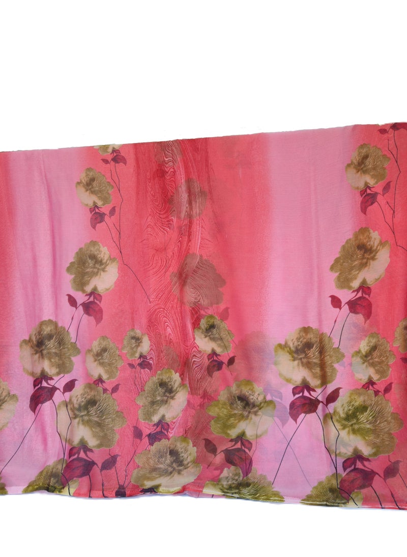 Generic 5.25 Yards 58" Wide Chiffon Fabric, Floral Print, Soft Sheer Fabric for Dresses, Scarves, Tablecloths, Curtain Panels, DIY Crafts - Pink, Red  - Image 3