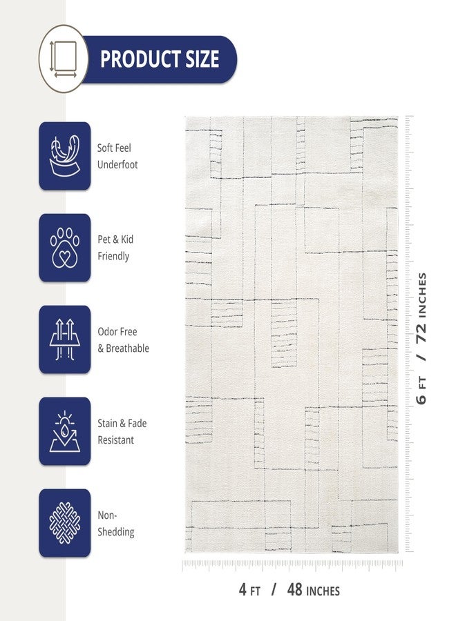 Abani Cream Area Rug - 4' x 6' - Oliver Collection - Geometric Linework Pattern - Non-Shedding, Easy to Clean - Durable for Living Room, Bedroom, or Office, Pet & Child Friendly - Image 5