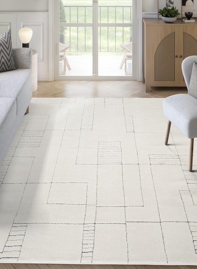 Abani Cream Area Rug - 4' x 6' - Oliver Collection - Geometric Linework Pattern - Non-Shedding, Easy to Clean - Durable for Living Room, Bedroom, or Office, Pet & Child Friendly - Image 1
