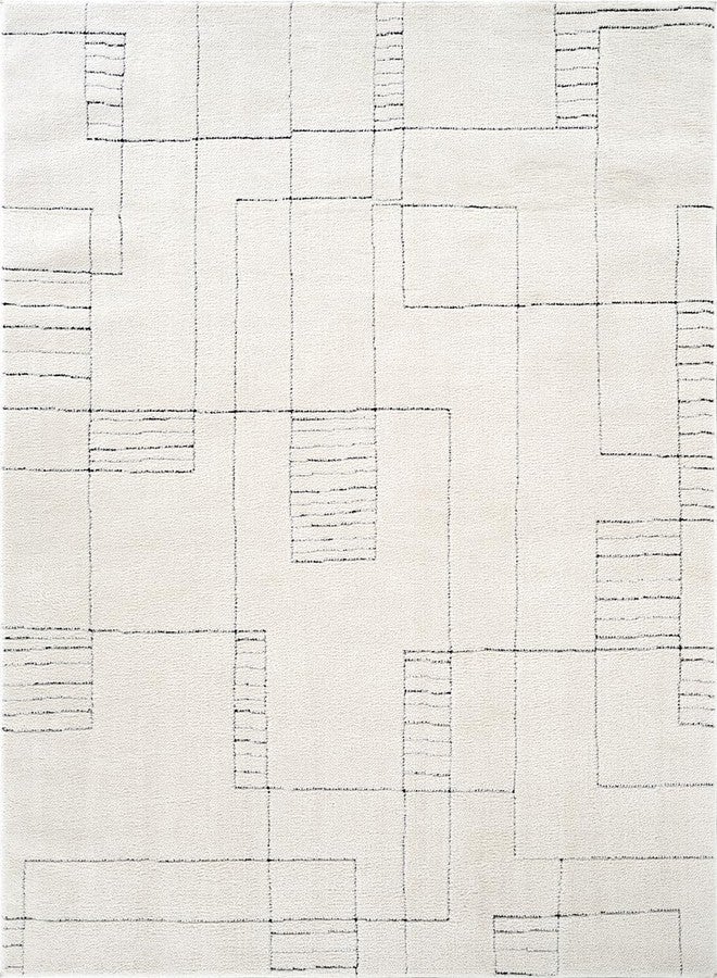 Abani Cream Area Rug - 4' x 6' - Oliver Collection - Geometric Linework Pattern - Non-Shedding, Easy to Clean - Durable for Living Room, Bedroom, or Office, Pet & Child Friendly - Image 2