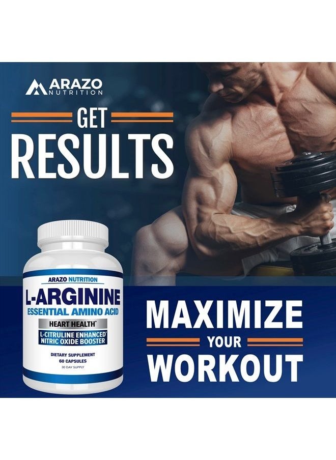 Arazo Nutrition Premium L Arginine - 1340mg Nitric Oxide Booster with L-Citrulline & Essential Amino Acids for Heart and Muscle Gain - Nitric Oxide Boost Supplement for Endurance and Energy - 60 Capsules  - Image 5