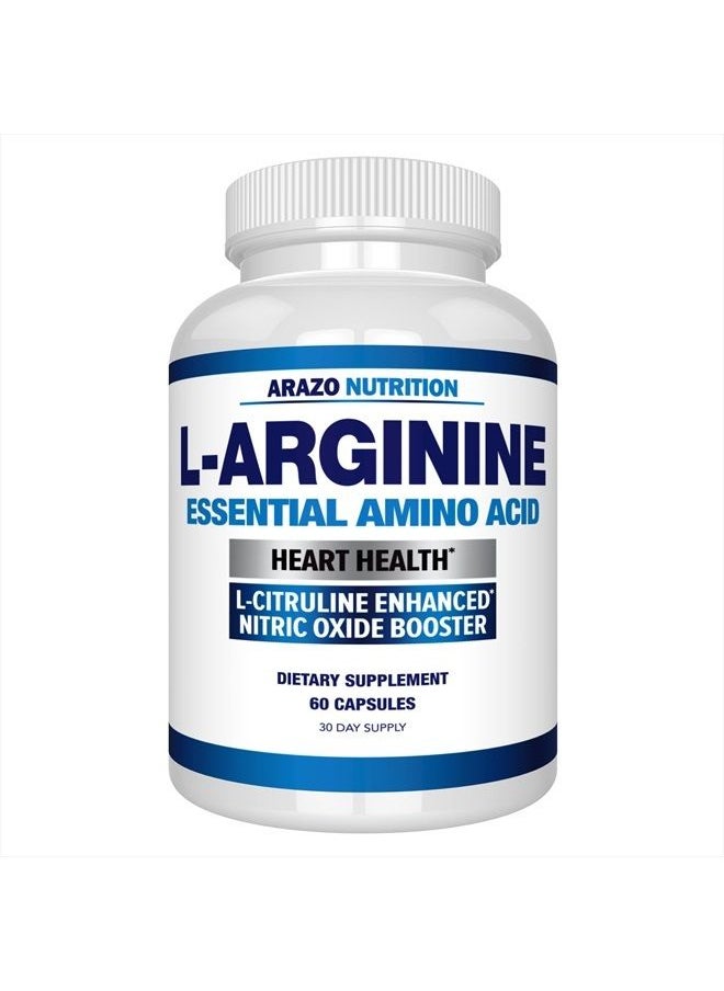 Arazo Nutrition Premium L Arginine - 1340mg Nitric Oxide Booster with L-Citrulline & Essential Amino Acids for Heart and Muscle Gain - Nitric Oxide Boost Supplement for Endurance and Energy - 60 Capsules  - Image 1