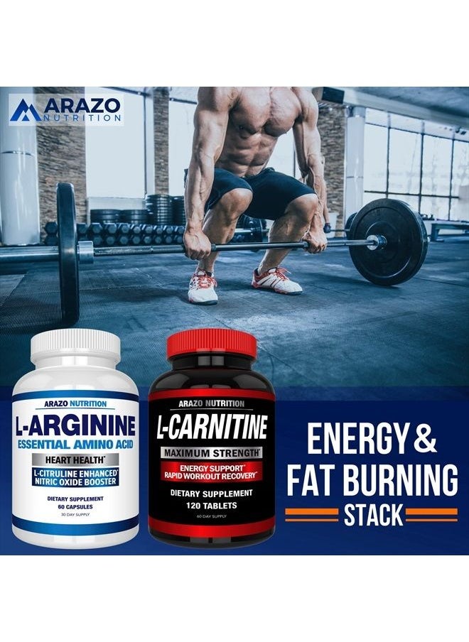 Arazo Nutrition - Premium L Arginine - 1340mg Nitric Oxide Booster with L-Citrulline & Essential Amino Acids for Heart and Muscle Gain - Nitric Oxide Boost Supplement for Endurance and Energy - 60 Capsules - Image 1