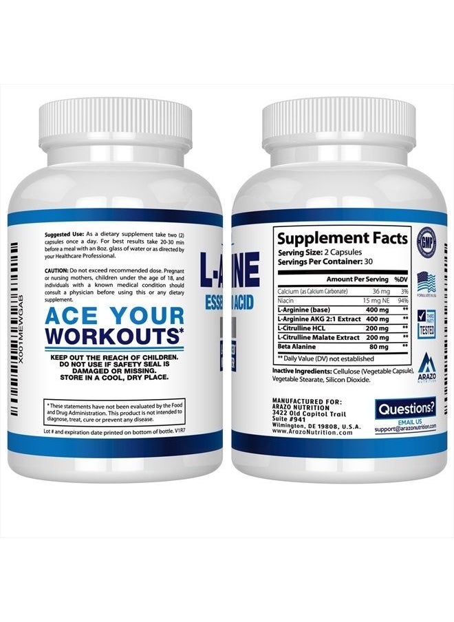 Arazo Nutrition Premium L Arginine - 1340mg Nitric Oxide Booster with L-Citrulline & Essential Amino Acids for Heart and Muscle Gain - Nitric Oxide Boost Supplement for Endurance and Energy - 60 Capsules  - Image 3
