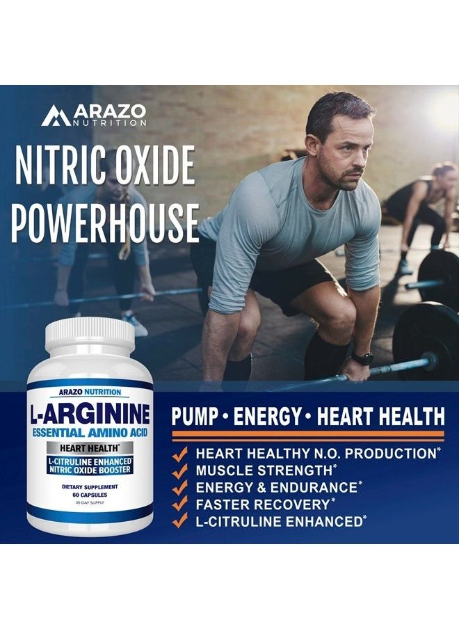 Arazo Nutrition Premium L Arginine - 1340mg Nitric Oxide Booster with L-Citrulline & Essential Amino Acids for Heart and Muscle Gain - Nitric Oxide Boost Supplement for Endurance and Energy - 60 Capsules  - Image 4