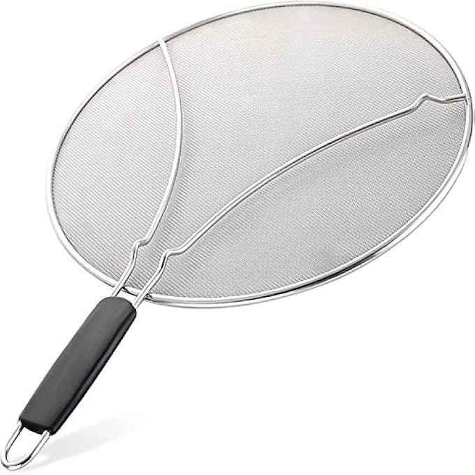 KASTWAVE Dfino Stainless Steel Grease Splatter Screen With Silicone Handle  99 Oil Splash Guard For Frying Pans Easy To Clean Includes Resting Feet For Kitchen Safety - Image 1