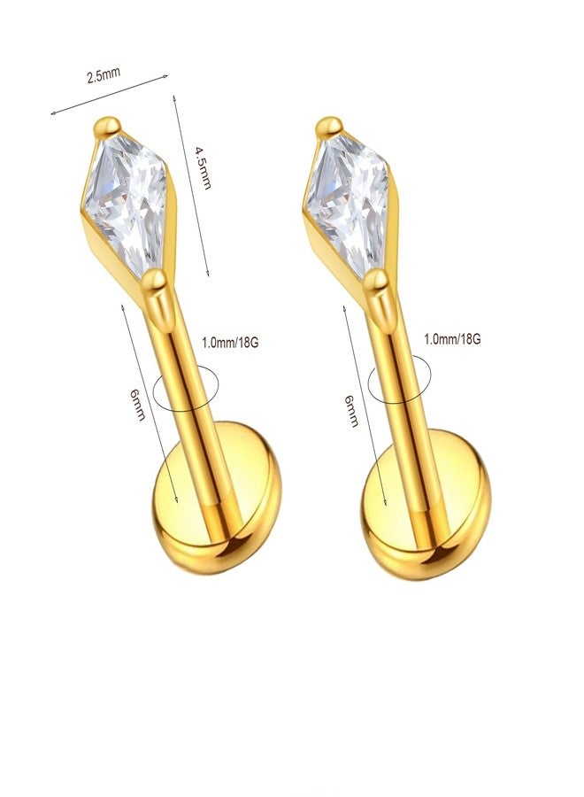 ENONTY G23 Titanium 16g 18g 20g Flat Back Studs Earrings | F136 Implant Grade Titanium Press Fit Threadless Push in Labret Cartilage Helix Lip Monroe Tragus Conch Piercing Jewelry, Titanium, Cubic Zirconia - Image 2