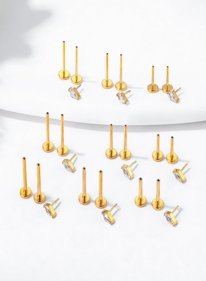ENONTY G23 Titanium 16g 18g 20g Flat Back Studs Earrings | F136 Implant Grade Titanium Press Fit Threadless Push in Labret Cartilage Helix Lip Monroe Tragus Conch Piercing Jewelry, Titanium, Cubic Zirconia - Image 4