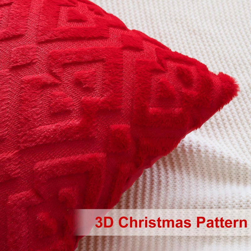 Artscope Artscope Pack of 2 Soft Plush Short Wool Velvet Decorative Throw Pillow Covers Luxury Style Cushion Covers Christmas Pillow Shell for Sofa Bedroom Diamond Shape Red  20x20 Inch  - Image 3
