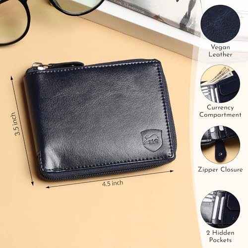 SAMTROH Denim Vegan Leather Wallet with Zipper Chain for Men Women | Compact Coin Pocket Purse with 3 Card Slots, 2 Currency Compartments, 2 Secret Pockets | Stylish Unisex Mini Wallet (Black) - Image 4
