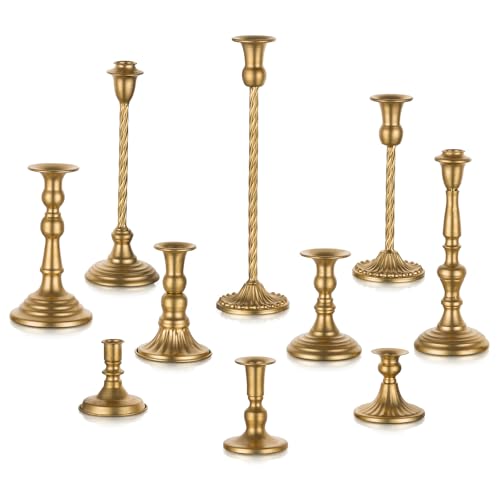 Candeldo Candlestick Candle Holders Gold Tall Taper Candles Stick Holder Wedding Decor Set of 10 Dinning Table Centerpiece Vintage Metal Candle Stand - Image 1
