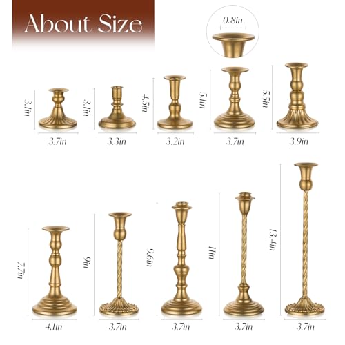 Candeldo Candlestick Candle Holders Gold Tall Taper Candles Stick Holder Wedding Decor Set of 10 Dinning Table Centerpiece Vintage Metal Candle Stand - Image 3