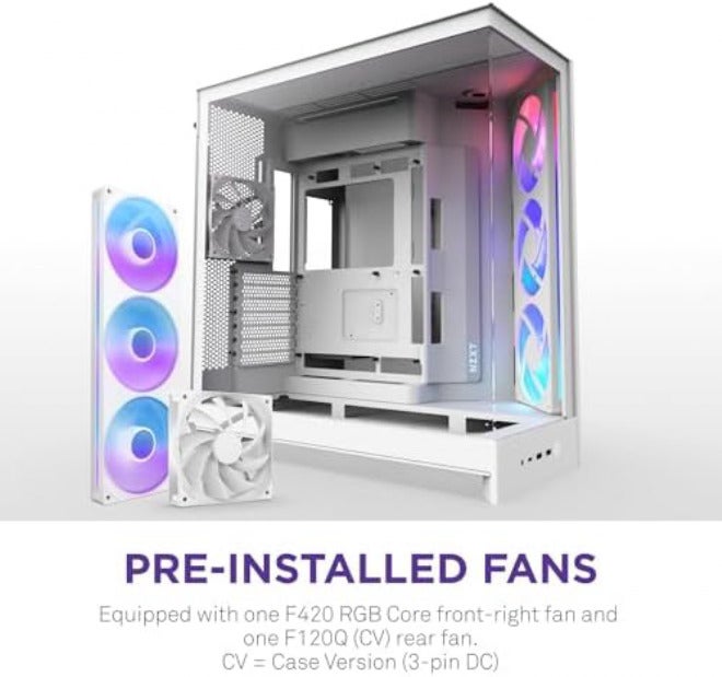 ان زد اكس تي NZXT H9 Flow RGB (2025) - علبة كمبيوتر كبيرة من نوع ATX Mid-Tower ذات تدفق هواء وغرفة مزدوجة - تتضمن وحدة مروحة RGB مقاس 420 مم ومروحة واحدة مقاس 120 مم - تدعم مشعاع 420 مم - زجاج مقوى - أبيض - Image 4