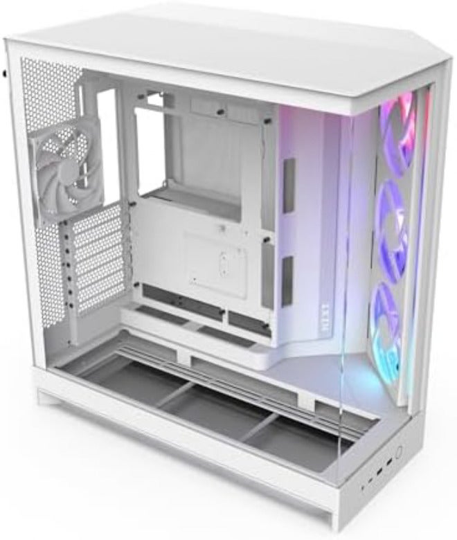 ان زد اكس تي NZXT H9 Flow RGB (2025) - علبة كمبيوتر كبيرة من نوع ATX Mid-Tower ذات تدفق هواء وغرفة مزدوجة - تتضمن وحدة مروحة RGB مقاس 420 مم ومروحة واحدة مقاس 120 مم - تدعم مشعاع 420 مم - زجاج مقوى - أبيض - Image 1