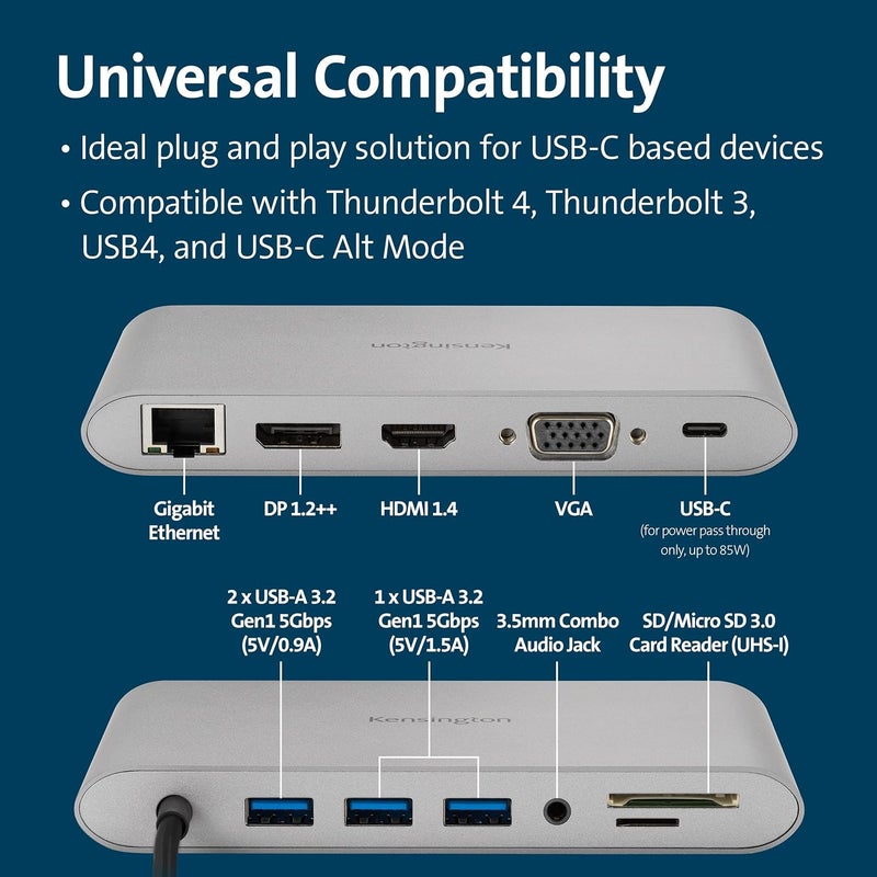 Kensington Kensington UH1440P 10in1 Dual Monitor USBC Hub Laptop Docking Stations with DisplayPortHDMIVGA Ports SD  Micro SD Card Readers 85W Charging for Thunderbolt 34 and USBC Devices K33853WW - Image 2