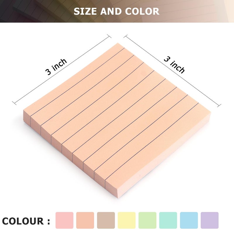 Eastern Wolf Lined Sticky Notes 3x3 Inch, 8 Pack, Light Colors, Premium Self-Adhesive Notepads, 640 Sheets, for Office, School & Home Use, Easy to Use, Reusable & Removable - Image 3