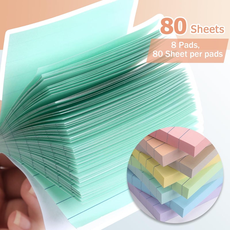 Eastern Wolf Lined Sticky Notes 3x3 Inch, 8 Pack, Light Colors, Premium Self-Adhesive Notepads, 640 Sheets, for Office, School & Home Use, Easy to Use, Reusable & Removable - Image 5