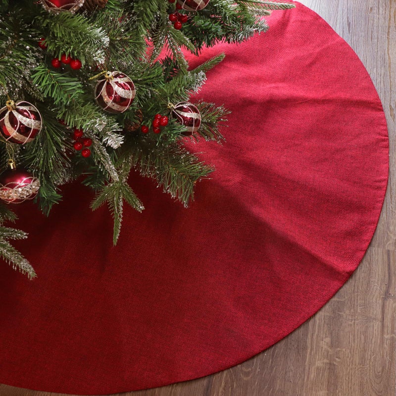 Ivenf Christmas Tree Skirt Red: 48 inches Burgundy Burlap Double-Layer Plain Xmas Tree Skirt, Rustic Farmhouse Xmas Tree Decorations Indoor for Kids Home School Office Holiday Party Decor - Image 1