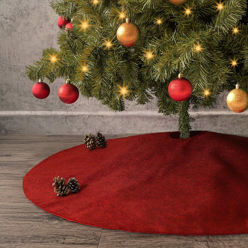 Ivenf Christmas Tree Skirt Red: 48 inches Burgundy Burlap Double-Layer Plain Xmas Tree Skirt, Rustic Farmhouse Xmas Tree Decorations Indoor for Kids Home School Office Holiday Party Decor - Image 3