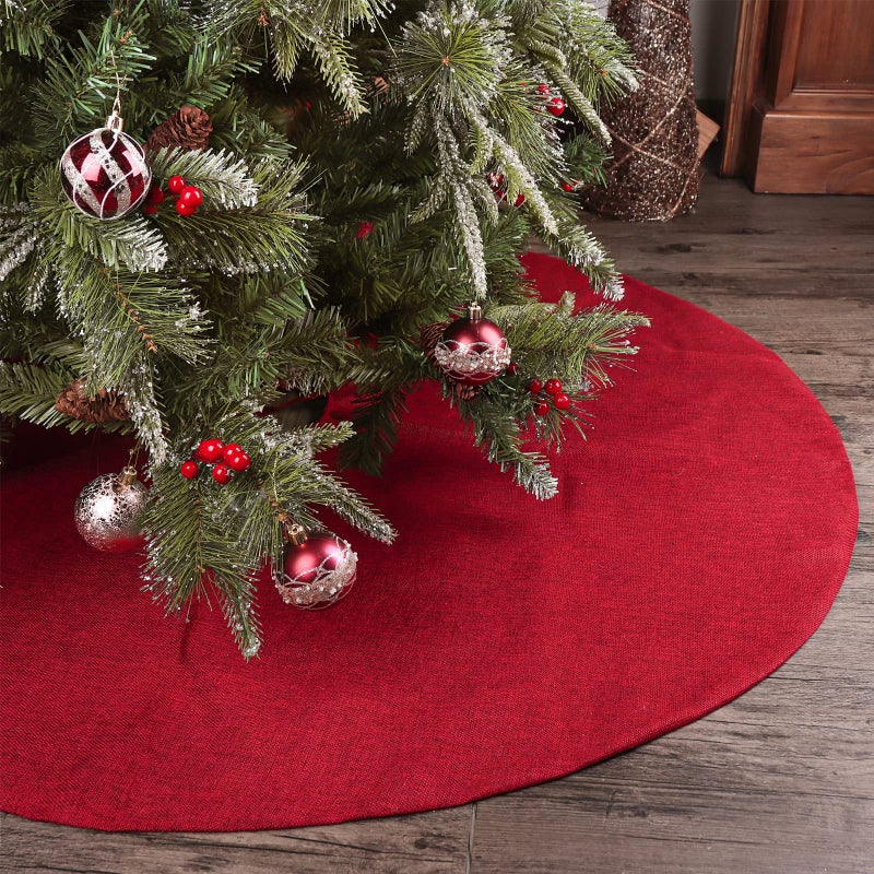 Ivenf Christmas Tree Skirt Red: 48 inches Burgundy Burlap Double-Layer Plain Xmas Tree Skirt, Rustic Farmhouse Xmas Tree Decorations Indoor for Kids Home School Office Holiday Party Decor - Image 5
