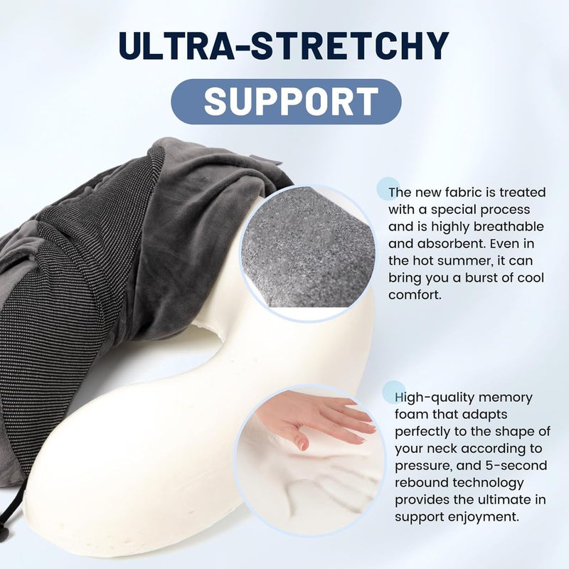 LOOKMINT LOOKMINT Premium Memory Foam Hooded Neck Pillow with 360Degree Head Support Comfortable Travel Pillow with Storage Bag for Sleeping Flight Car Train Bus Home Use Grey - Image 4