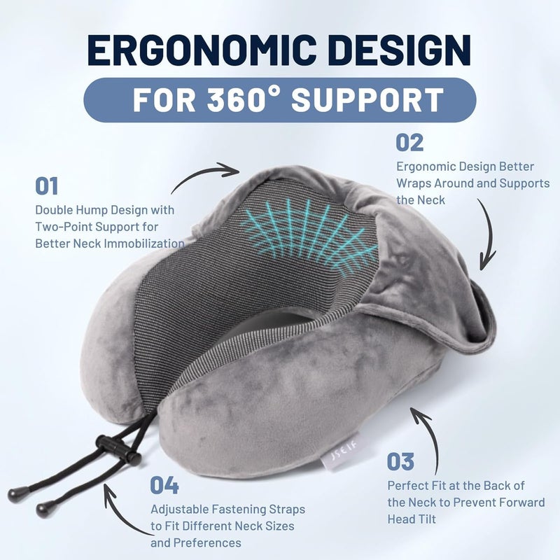 LOOKMINT LOOKMINT Premium Memory Foam Hooded Neck Pillow with 360Degree Head Support Comfortable Travel Pillow with Storage Bag for Sleeping Flight Car Train Bus Home Use Grey - Image 3