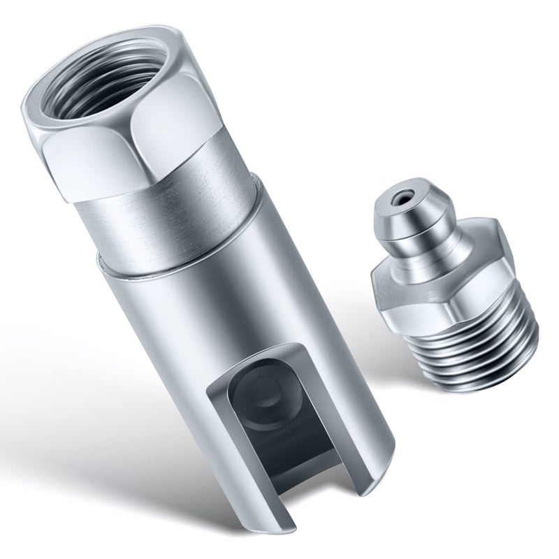 Saillong Grease Gun Coupler with 18 inch NPT Threads Push on Slotted Right Angle 90 Degree Grease Coupler Fits Standard 18 inch NPT Grease Hoses 21 Inch Length