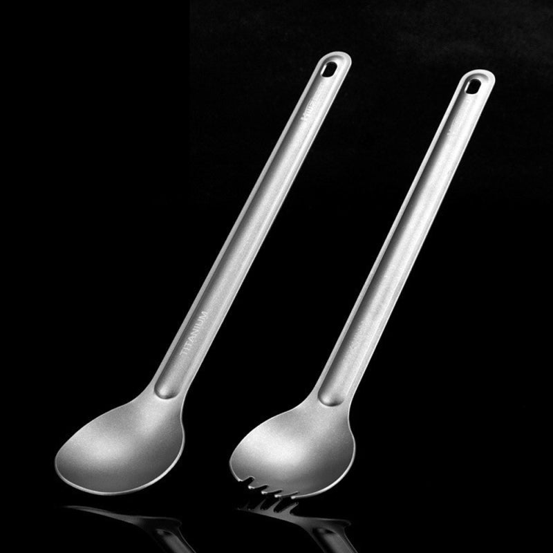HWZBBEN Stainless Steel Spork Long Handle for Bottle Corner - Durable Lightweight Camping Spork with Keychain Hole for Outdoor Picnic Hiking - Image 3