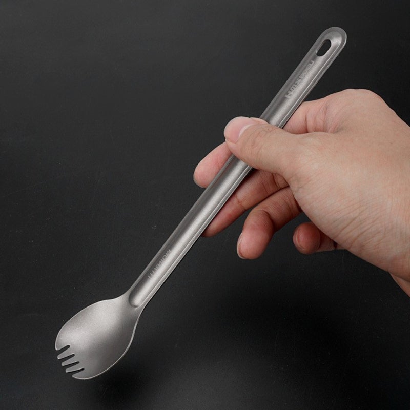 HWZBBEN Stainless Steel Spork Long Handle for Bottle Corner - Durable Lightweight Camping Spork with Keychain Hole for Outdoor Picnic Hiking - Image 5