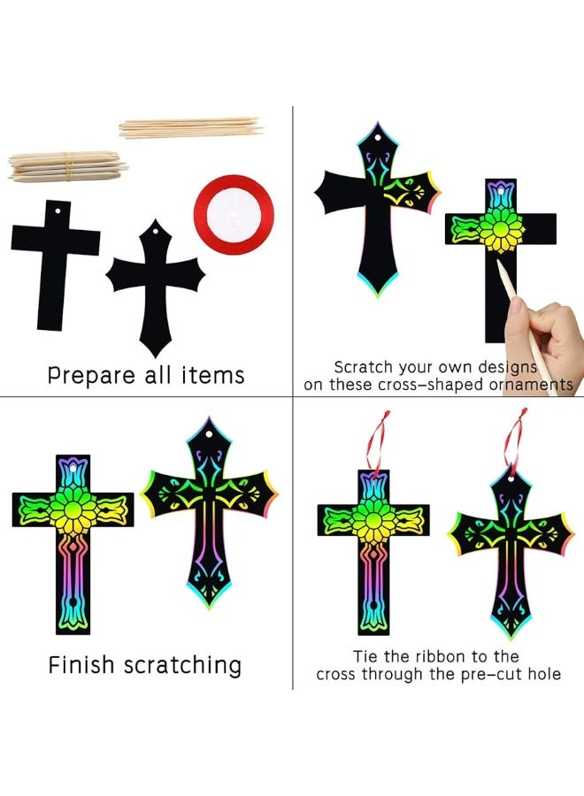 WATINC 60Pcs Scratch Cross Ornaments, Magic Art Color Craft Kit for Kids Magic Scratch Party Favors, Scratch Paper Hanging Tags, Birthday Gifts for Kids, DIY Art Craft Kit for Boys Girls - Image 4
