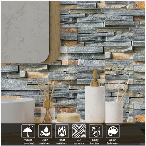 TUOKING 27-Pieces Peel and Stick Backsplash Tiles for Kitchen 4"x 12" PVC Self-Adhesive Subway Matte Faux Stone Wall Panel Brick Stick on Backspalsh for Bathroom(LPM-16-27PCS) - Image 4