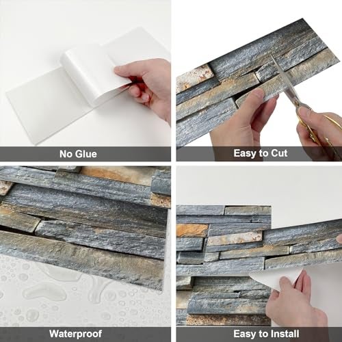 TUOKING 27-Pieces Peel and Stick Backsplash Tiles for Kitchen 4"x 12" PVC Self-Adhesive Subway Matte Faux Stone Wall Panel Brick Stick on Backspalsh for Bathroom(LPM-16-27PCS) - Image 5