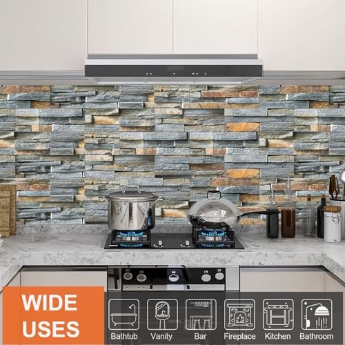 TUOKING 27-Pieces Peel and Stick Backsplash Tiles for Kitchen 4"x 12" PVC Self-Adhesive Subway Matte Faux Stone Wall Panel Brick Stick on Backspalsh for Bathroom(LPM-16-27PCS) - Image 3