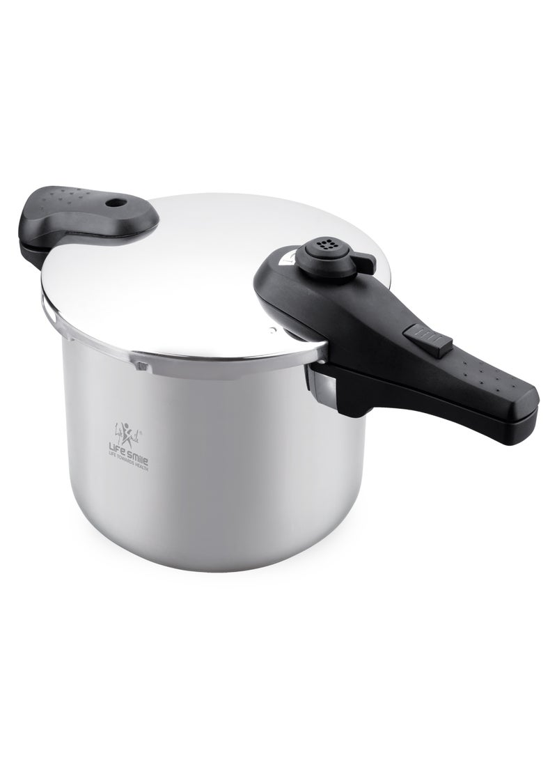 Life Smile 8Liters Pressure Cooker – 18/10 Stainless Steel, Push Button Lock System, Induction Compatible, Heat-Resistant Handles silver - Image 1