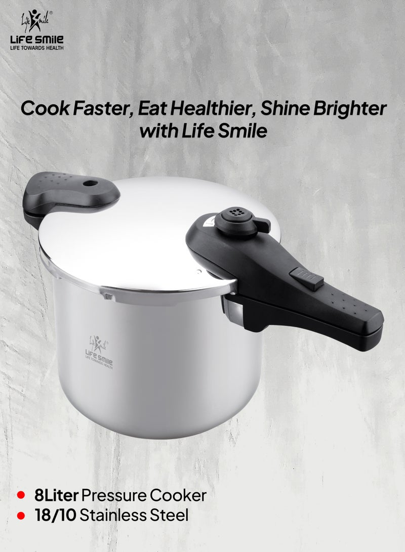 Life Smile 8Liters Pressure Cooker – 18/10 Stainless Steel, Push Button Lock System, Induction Compatible, Heat-Resistant Handles silver - Image 2