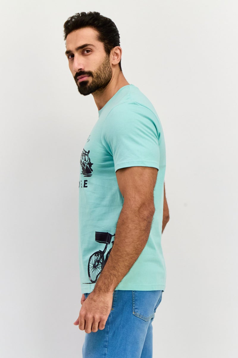 Cambridge Men Crew Neck Short Sleeves Brand Logo T-Shirt, Aqua Blue - Image 3