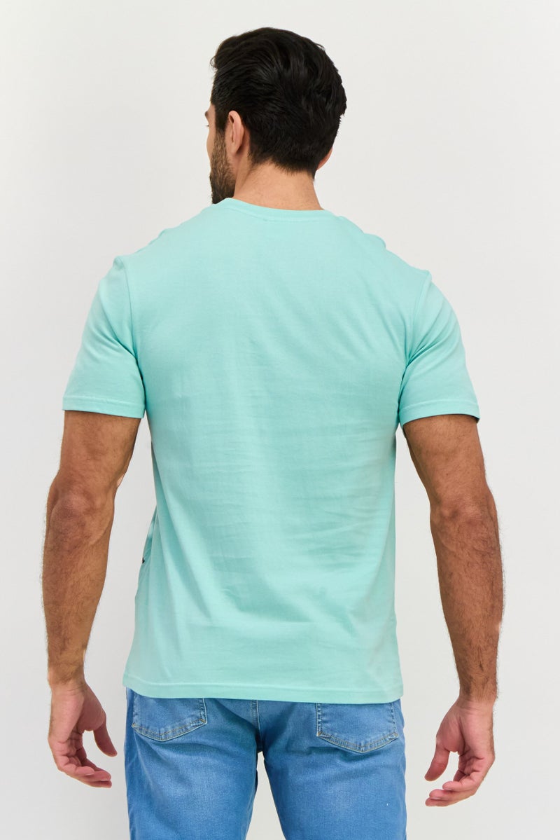 Cambridge Men Crew Neck Short Sleeves Brand Logo T-Shirt, Aqua Blue - Image 4