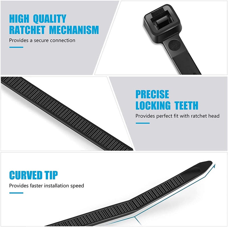SCHOFIC Cable Zip Ties Heavy Duty 250 MM [Size 10.1 INCH], Ultra Strong Plastic [Polyamide] Wire Ties with [120 Pounds] Tensile Strength, Nylon Tie Wraps with 7.2 MM Width (300, BLACK) - Image 3