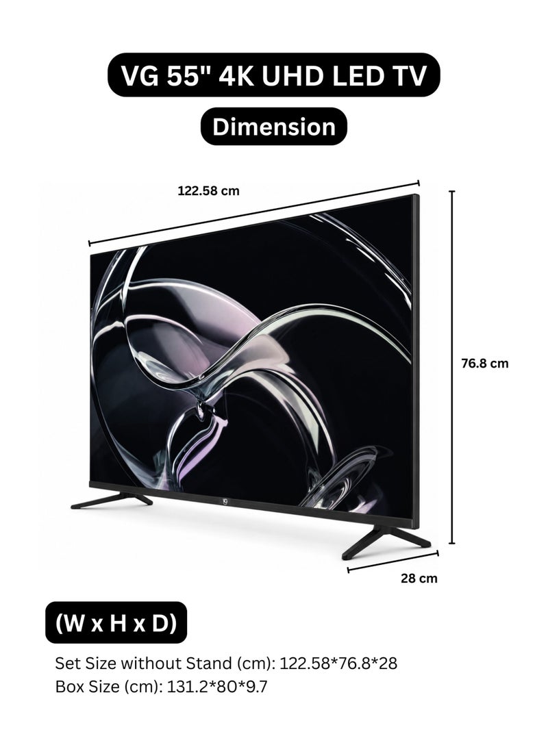 VG 55 Inch 4K UHD Android Smart TV (2026 Model - UAE Version) 55" Ultra HD Smart Television with Android 15 OS | A+ Grade Panel | DVB-T2/S2 Digital Tuner | Edgeless Design | HDMI, USB | LED Television | Free Wall Mount Included - VGLED55AOU - Image 2